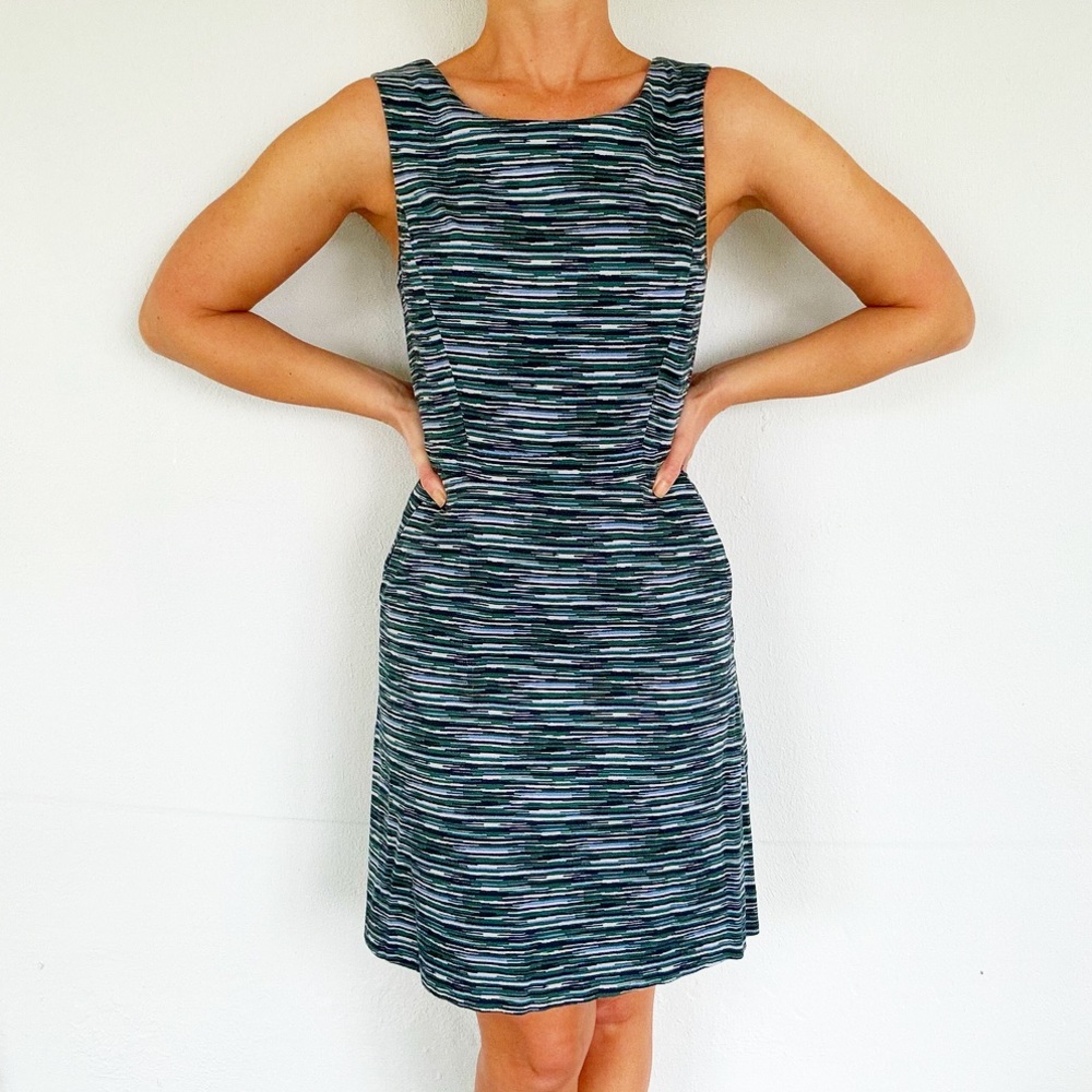 The Limited teal green abstract stripe sleeveless cotton stretch dress size 2